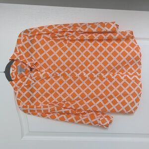 JCP silk blend blouse, orange/white, size large